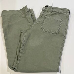 Quince - 8, green wide leg/flare olive/sage pants, cotton terry